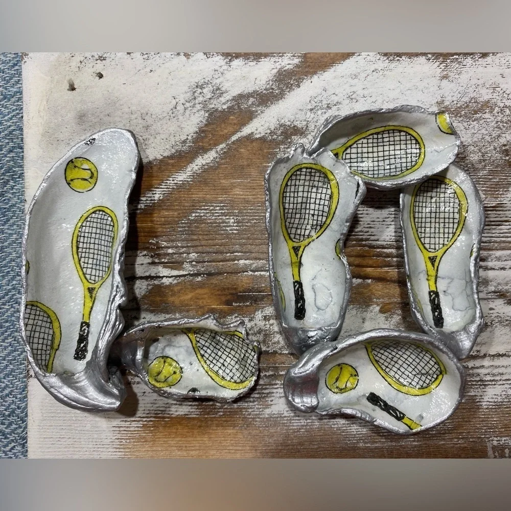 Wall Door Hanging Made of Oyster Shells Tennis LOVE Design Handmade